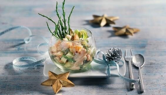 Cocktail von Tiefseegarnelen mit Cognac und Meeresspargel