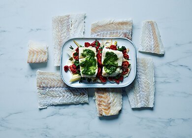 Norwegischer Klippfisch mit Pesto